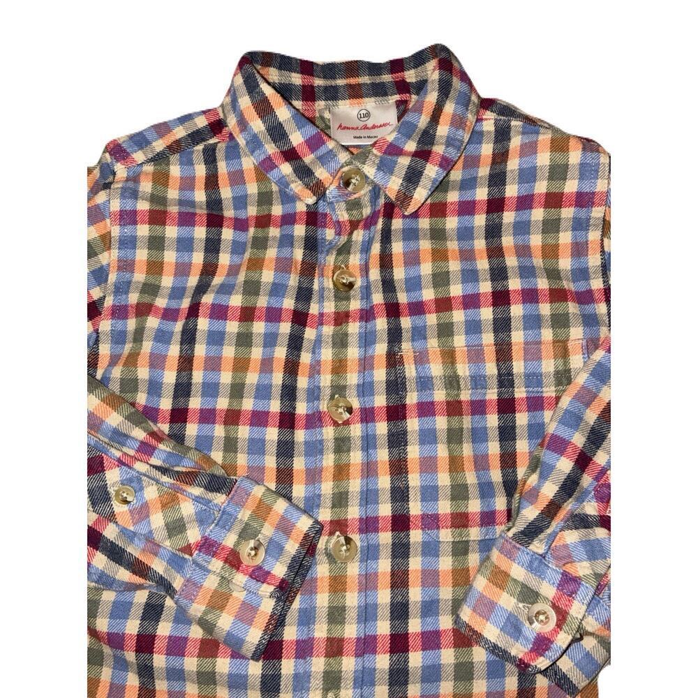 💰Hanna Anderson Boys Flannel Plaid Long Sleeve Button-Up Shirt Size 110 US 5
